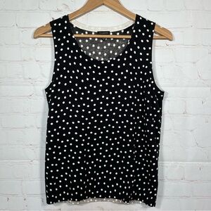 Talbots Tank Top Womens Size Medium Black Polka Dot Sleeveless Scoop Neck